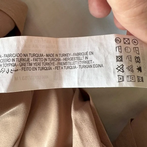 Zara Lattice Tie Back Linen Blend Midi Dress Beige/Tan Medium High Slit Cocktail - Picture 15 of 16